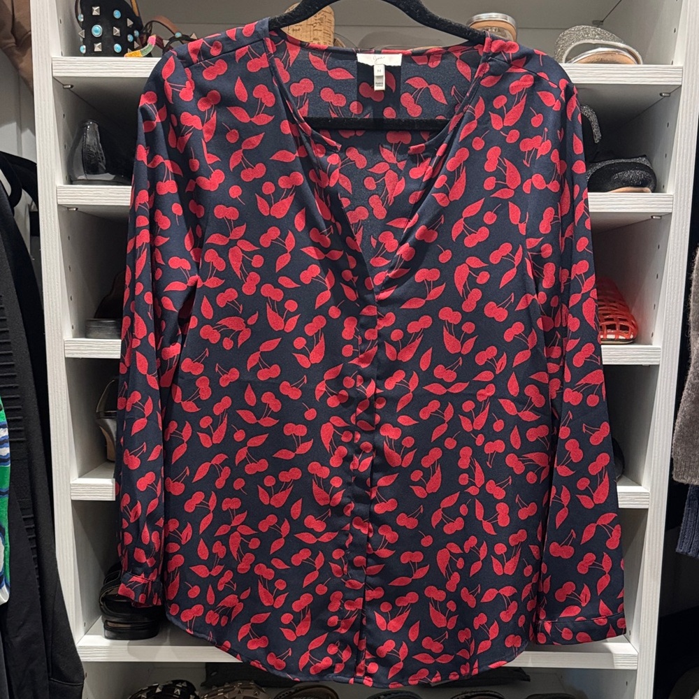 Joie Cherry Print V-Neck Blouse